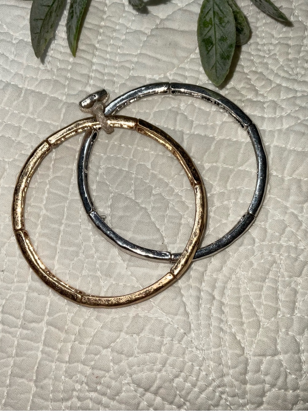 J. Jill Two-Tone Gold and Silver Textured Hoop Bracelet Set